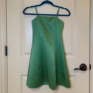 Green satin girls formal dress